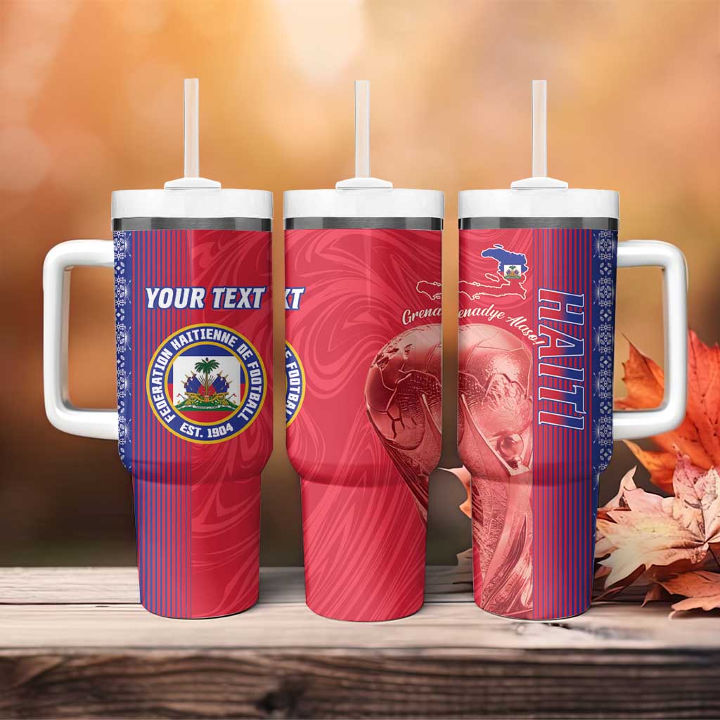 Custom Afro-Haiti Football Tumbler With Handle 2026 Grenadye Alaso Red Version - Wonder Print Shop