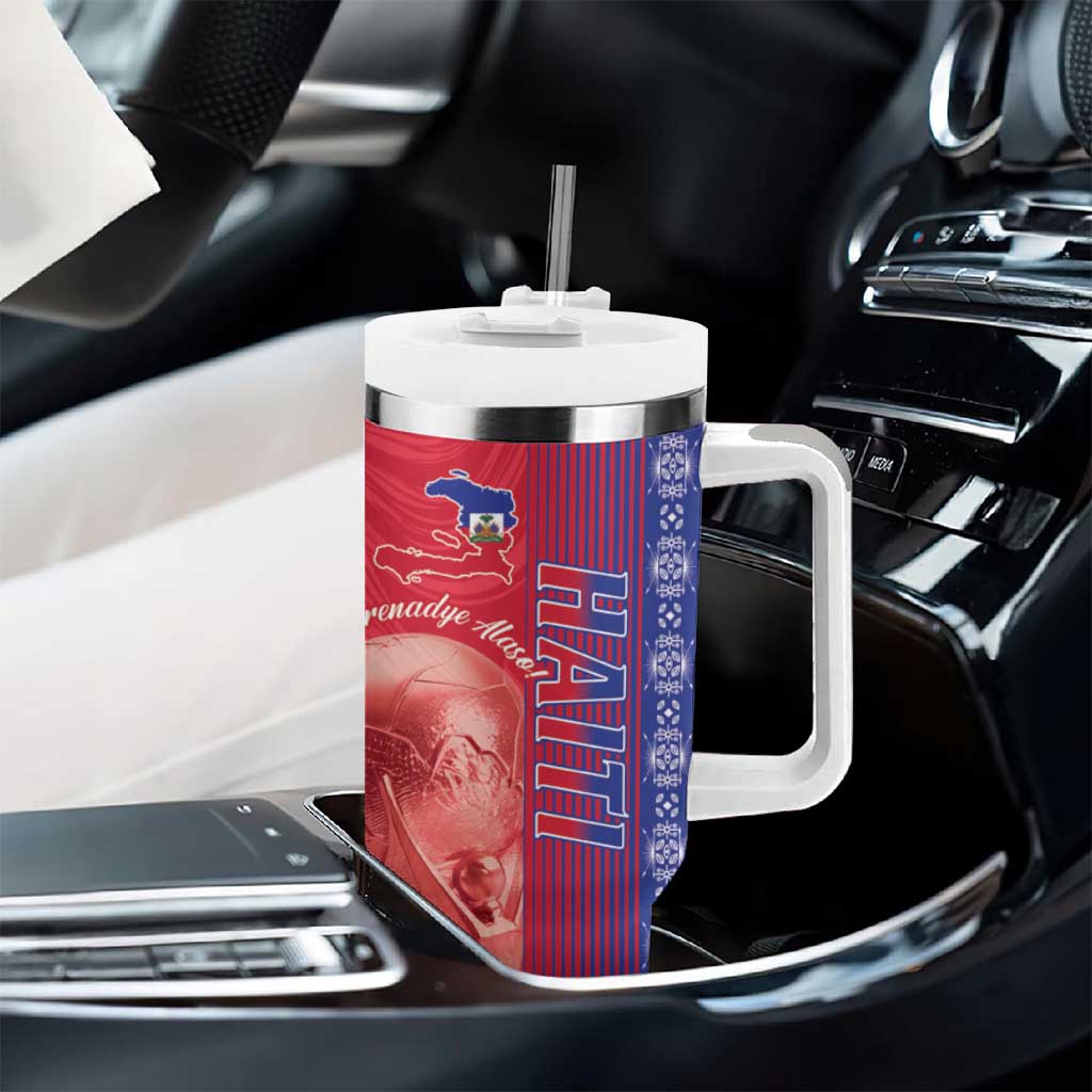 Custom Afro-Haiti Football Tumbler With Handle 2026 Grenadye Alaso Red Version - Wonder Print Shop