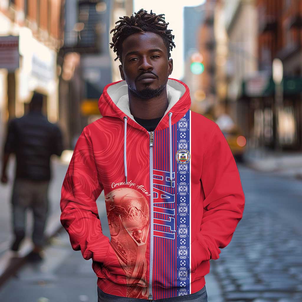 Custom Afro-Haiti Football Zip Hoodie 2026 Grenadye Alaso Red Version - Wonder Print Shop