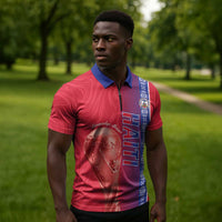 Custom Afro-Haiti Football Zipper Polo Shirt 2026 Grenadye Alaso Red Version - Wonder Print Shop
