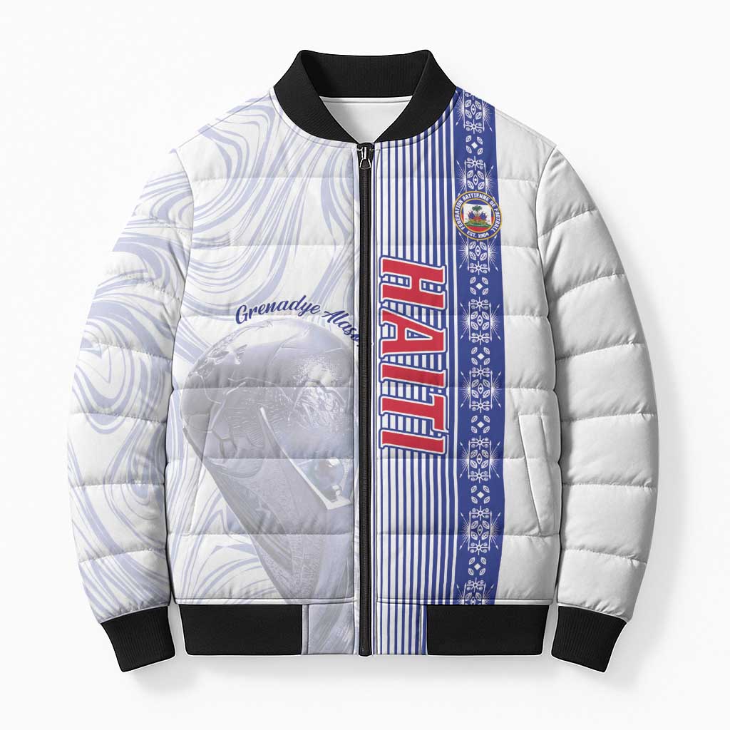 Custom Afro-Haiti Football Bomber Puffer Jacket 2026 Grenadye Alaso White Version - Wonder Print Shop