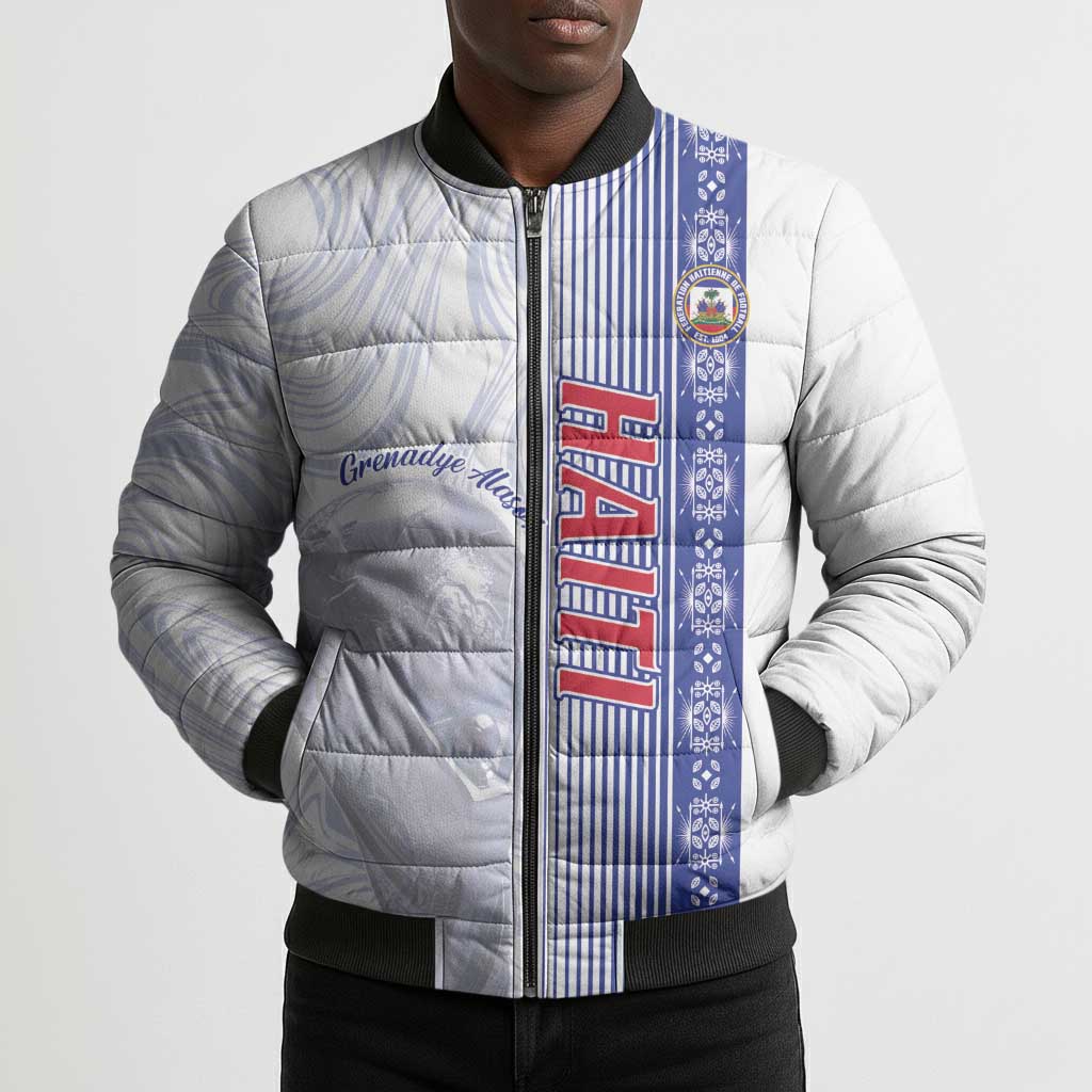 Custom Afro-Haiti Football Bomber Puffer Jacket 2026 Grenadye Alaso White Version - Wonder Print Shop