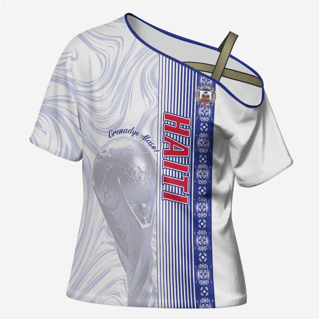 Custom Afro-Haiti Football Cross Shoulder Shirt 2026 Grenadye Alaso White Version - Wonder Print Shop