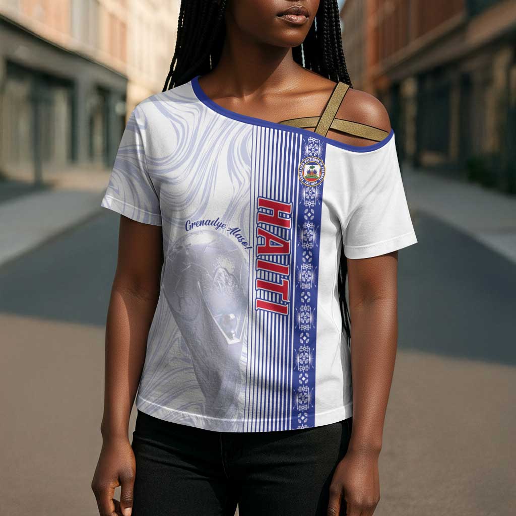 Custom Afro-Haiti Football Cross Shoulder Shirt 2026 Grenadye Alaso White Version - Wonder Print Shop