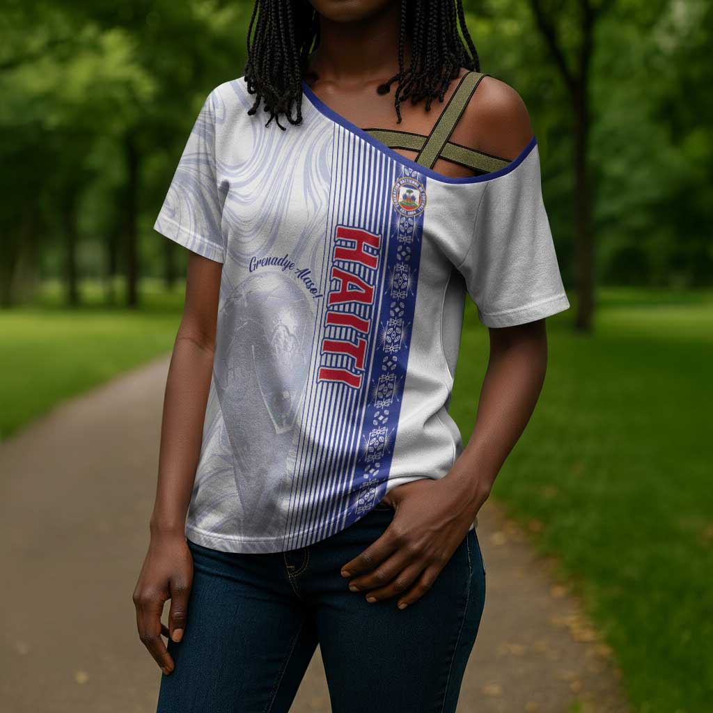 Custom Afro-Haiti Football Cross Shoulder Shirt 2026 Grenadye Alaso White Version - Wonder Print Shop