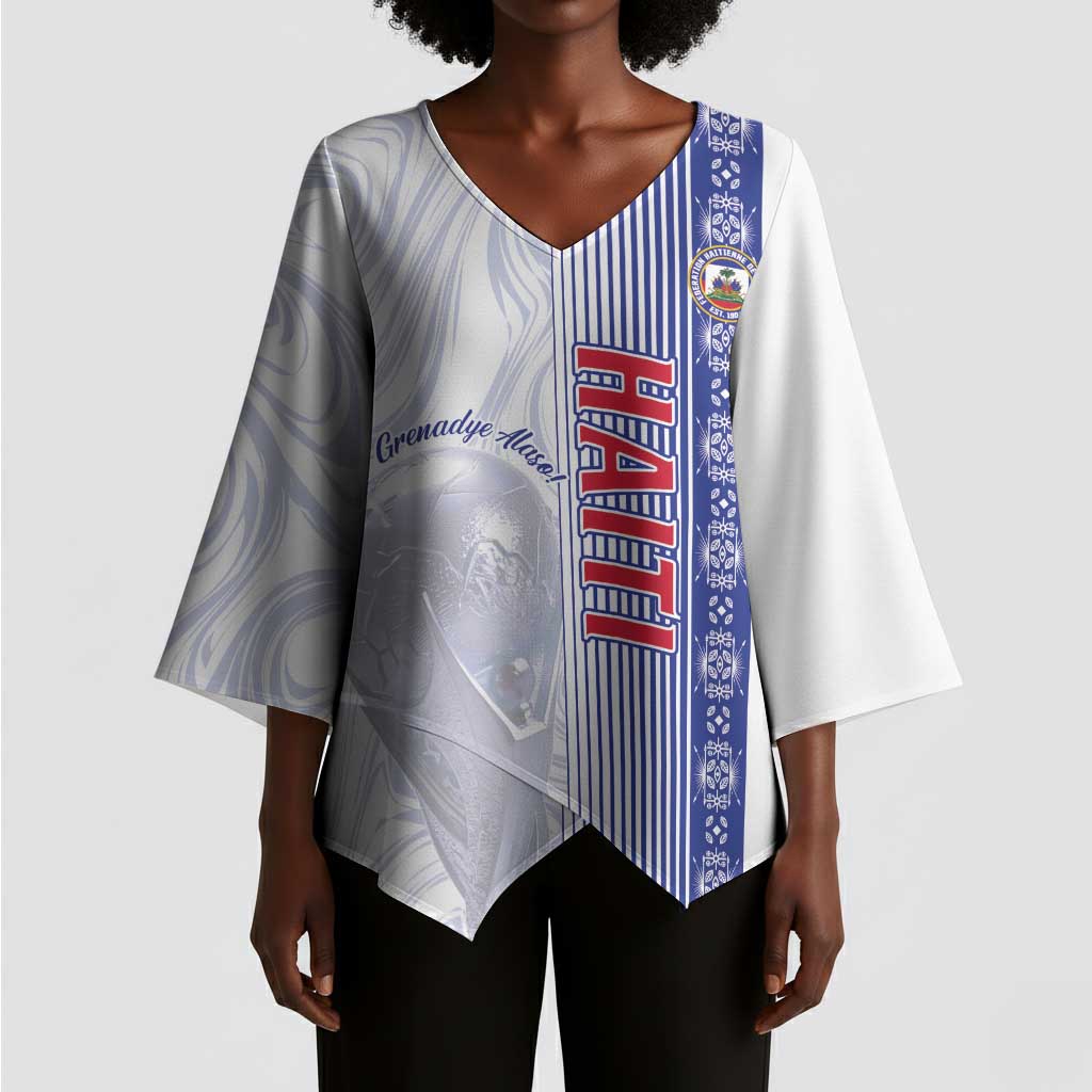 Custom Afro-Haiti Football Kimono Sleeve Blouse 2026 Grenadye Alaso White Version - Wonder Print Shop