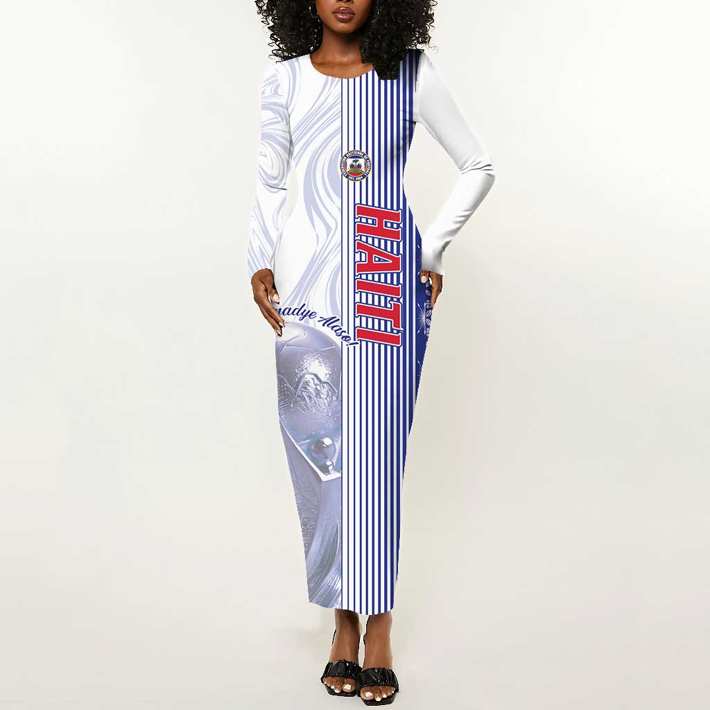 Custom Afro-Haiti Football Long Sleeve Bodycon Dress 2026 Grenadye Alaso White Version - Wonder Print Shop