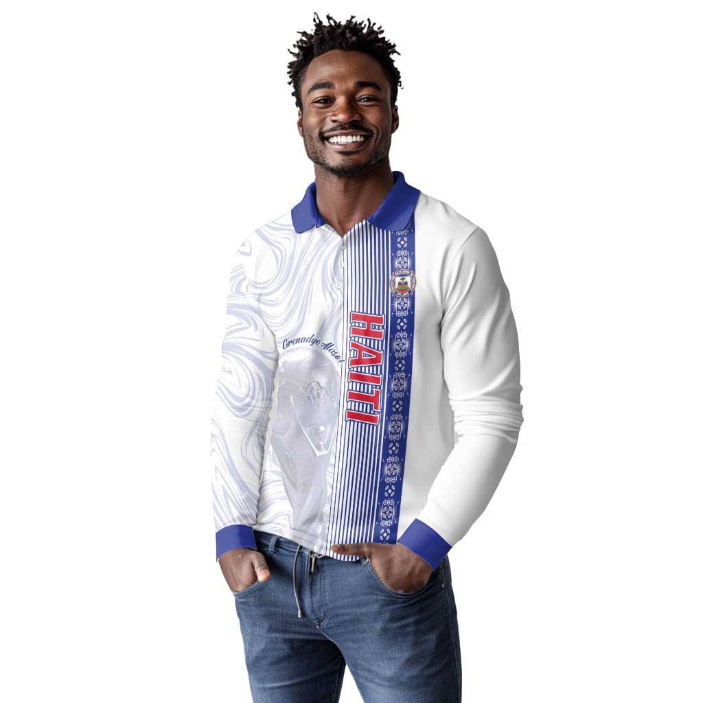 Custom Afro-Haiti Football Long Sleeve Polo Shirt 2026 Grenadye Alaso White Version - Wonder Print Shop