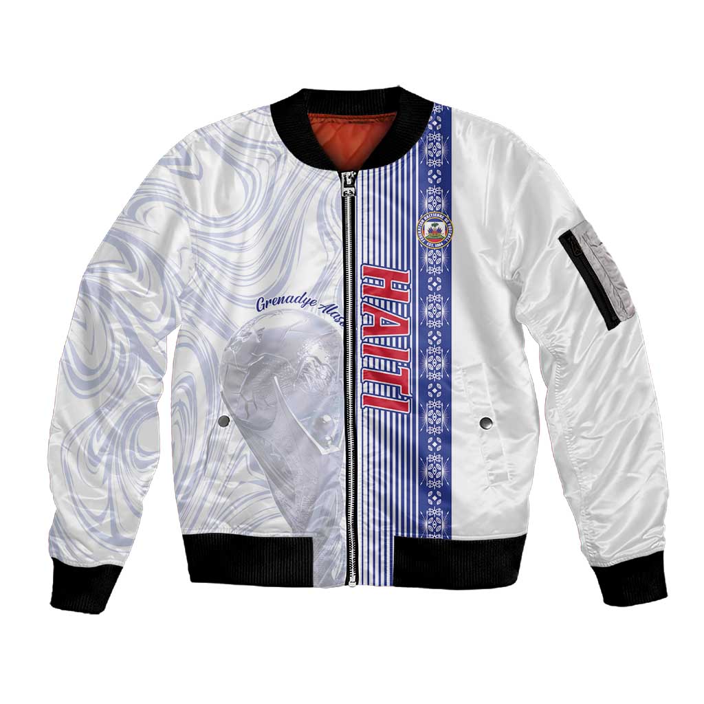 Custom Afro-Haiti Football Sleeve Zip Bomber Jacket 2026 Grenadye Alaso White Version - Wonder Print Shop
