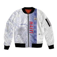 Custom Afro-Haiti Football Sleeve Zip Bomber Jacket 2026 Grenadye Alaso White Version - Wonder Print Shop