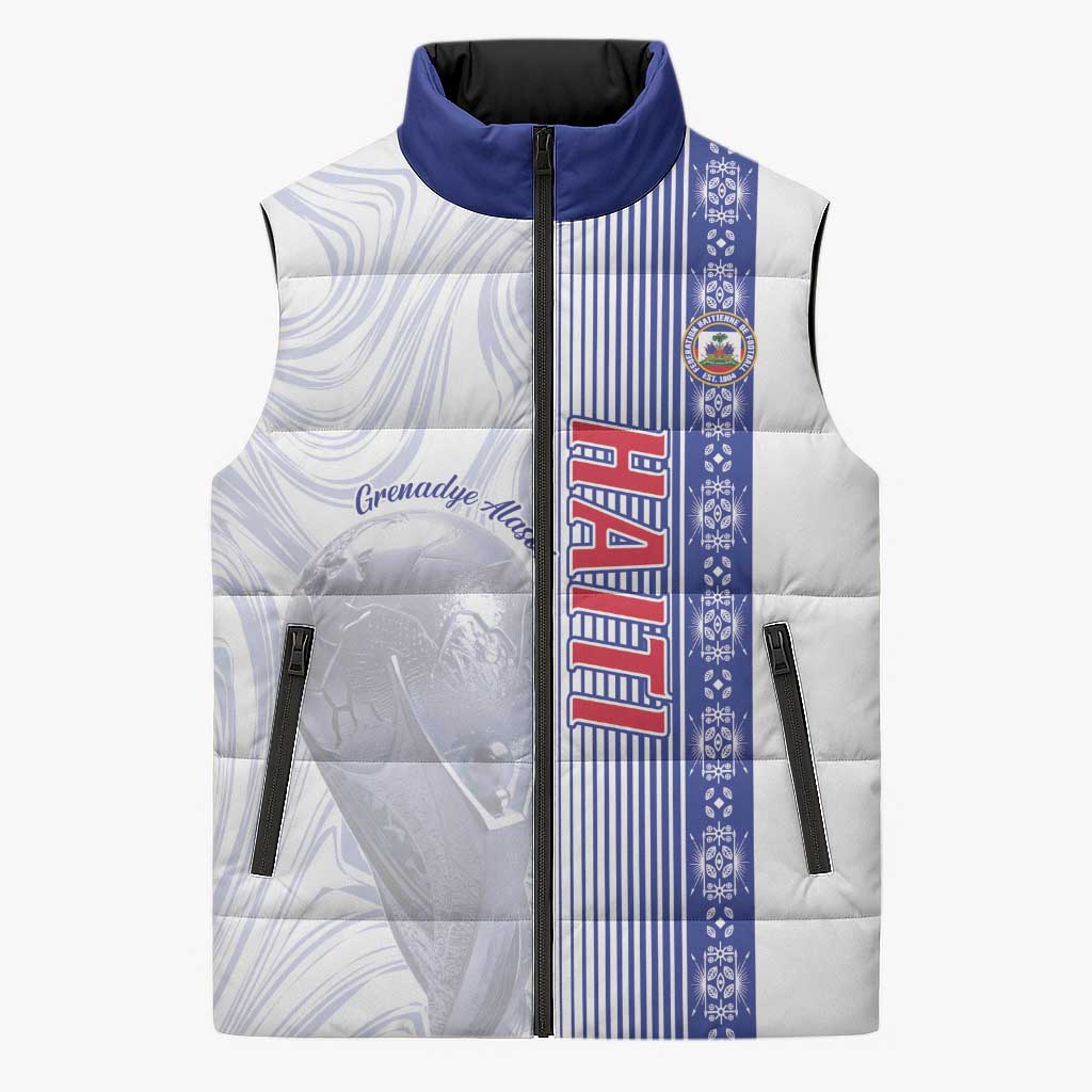 Custom Afro-Haiti Football Sleeveless Puffer Jacket 2026 Grenadye Alaso White Version - Wonder Print Shop