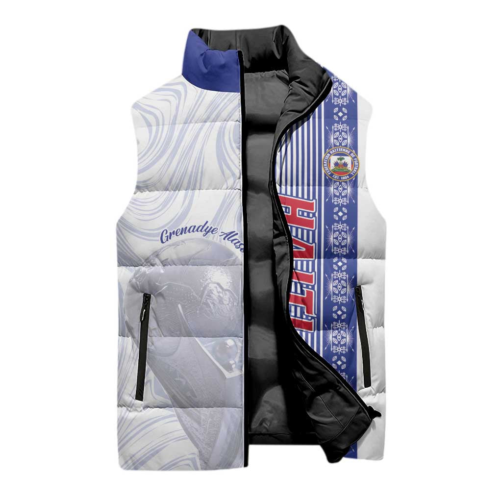 Custom Afro-Haiti Football Sleeveless Puffer Jacket 2026 Grenadye Alaso White Version - Wonder Print Shop