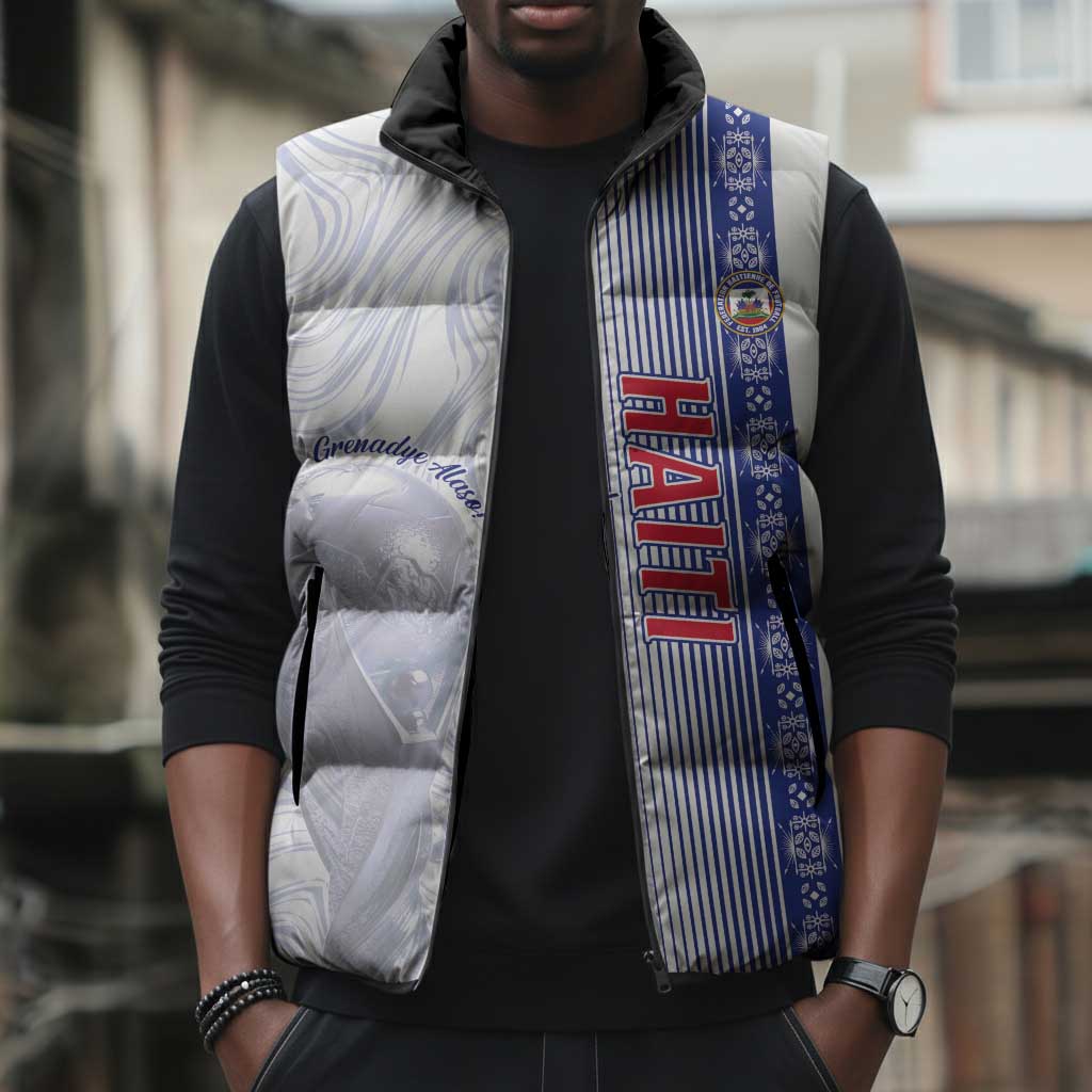 Custom Afro-Haiti Football Sleeveless Puffer Jacket 2026 Grenadye Alaso White Version - Wonder Print Shop