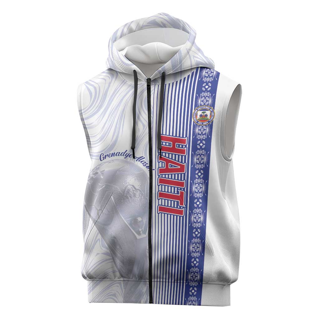 Custom Afro-Haiti Football Sleeveless Zip Hoodie 2026 Grenadye Alaso White Version - Wonder Print Shop