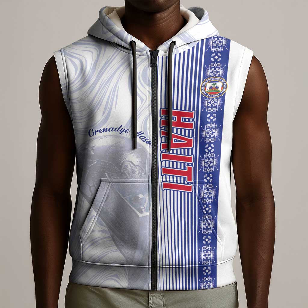 Custom Afro-Haiti Football Sleeveless Zip Hoodie 2026 Grenadye Alaso White Version - Wonder Print Shop