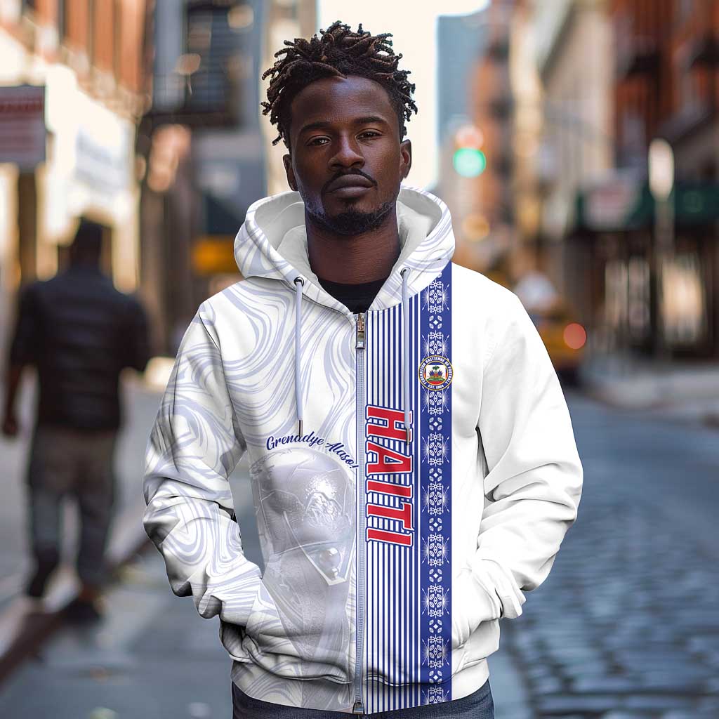 Custom Afro-Haiti Football Zip Hoodie 2026 Grenadye Alaso White Version - Wonder Print Shop