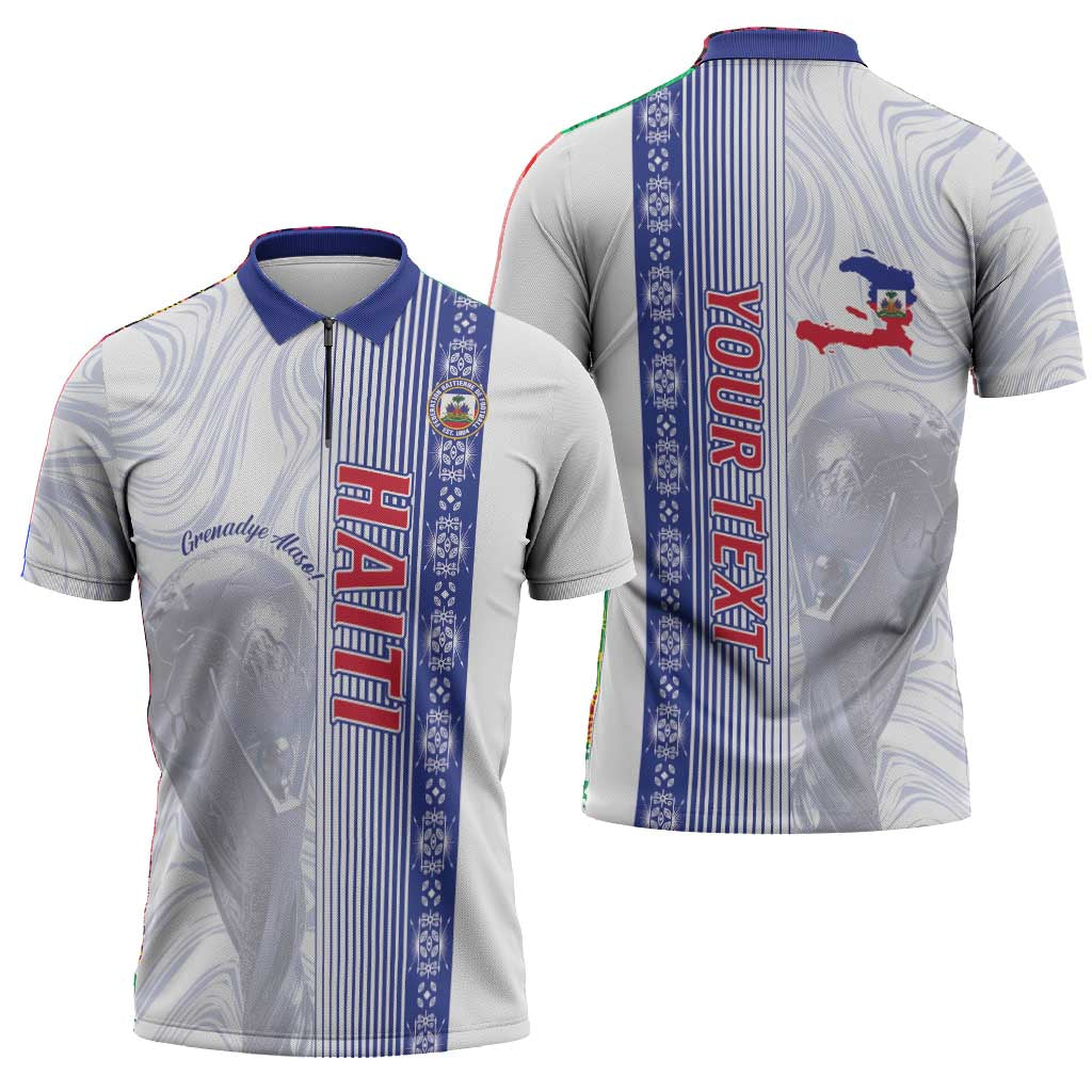 Custom Afro-Haiti Football Zipper Polo Shirt 2026 Grenadye Alaso White Version - Wonder Print Shop