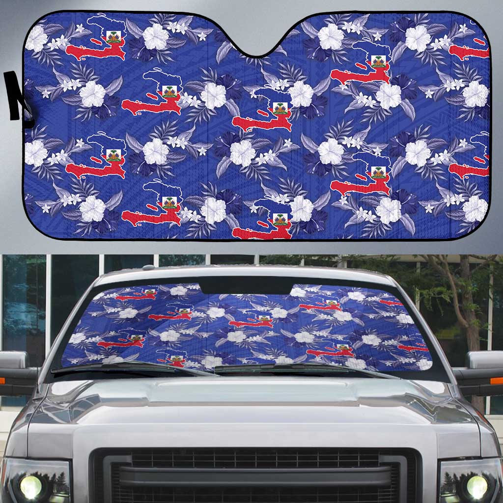 Afro-Haitians Auto Sun Shade Ayiti Map and Rose Kayenn Tropical Style - Wonder Print Shop
