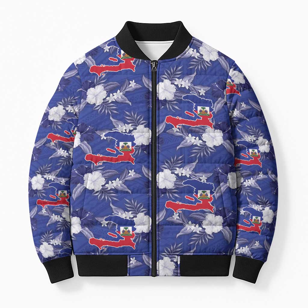 Afro-Haitians Bomber Puffer Jacket Ayiti Map and Rose Kayenn Tropical Style - Wonder Print Shop