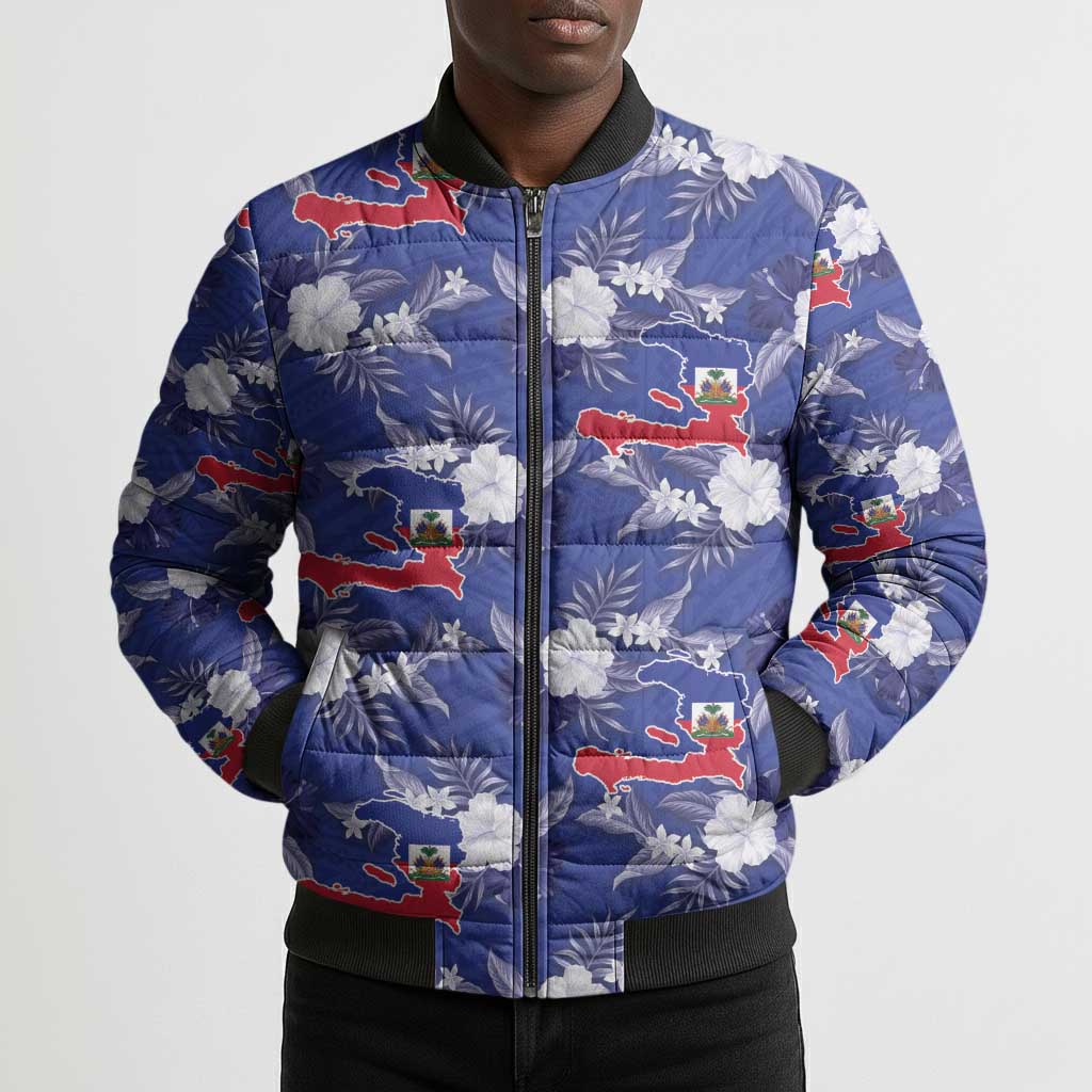 Afro-Haitians Bomber Puffer Jacket Ayiti Map and Rose Kayenn Tropical Style - Wonder Print Shop