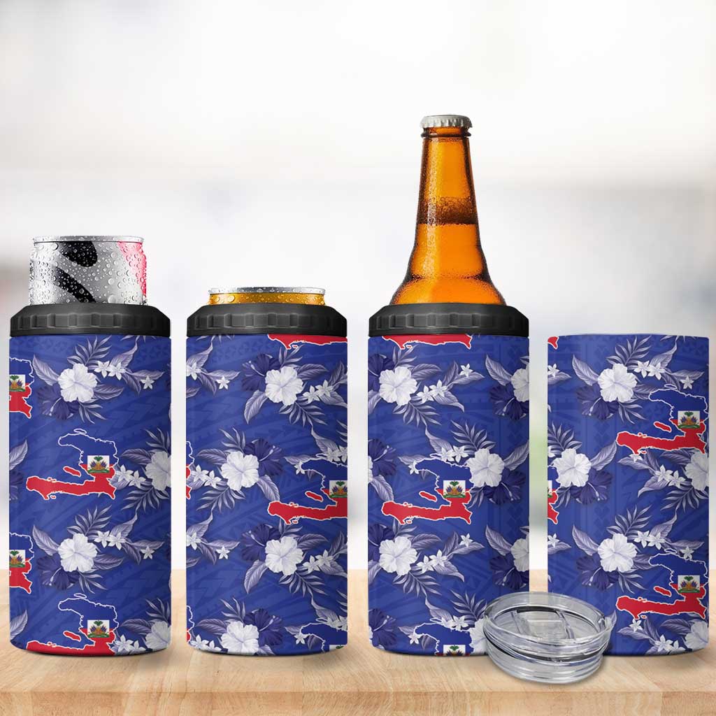 Afro-Haitians 4 in 1 Can Cooler Tumbler Ayiti Map and Rose Kayenn Tropical Style - Wonder Print Shop