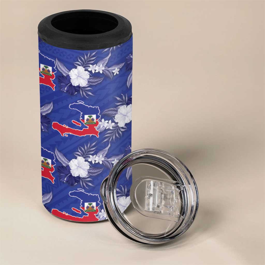 Afro-Haitians 4 in 1 Can Cooler Tumbler Ayiti Map and Rose Kayenn Tropical Style - Wonder Print Shop