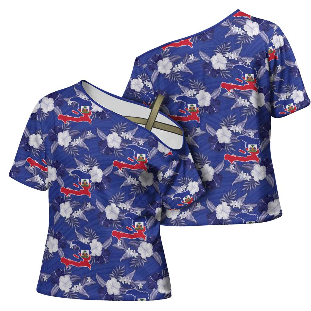 Afro-Haitians Cross Shoulder Shirt Ayiti Map and Rose Kayenn Tropical Style - Wonder Print Shop