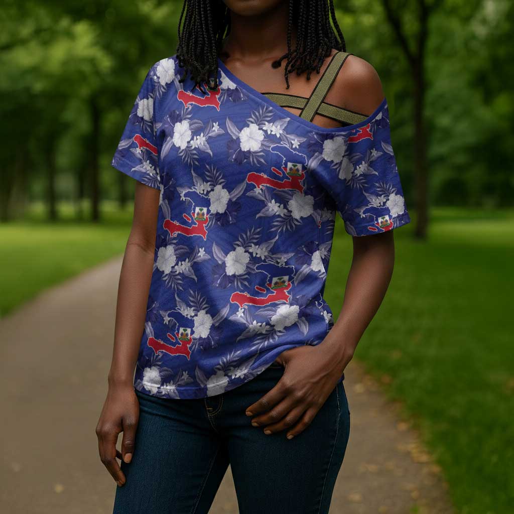 Afro-Haitians Cross Shoulder Shirt Ayiti Map and Rose Kayenn Tropical Style - Wonder Print Shop