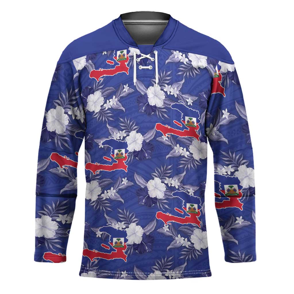 Afro-Haitians Hockey Jersey Ayiti Map and Rose Kayenn Tropical Style - Wonder Print Shop