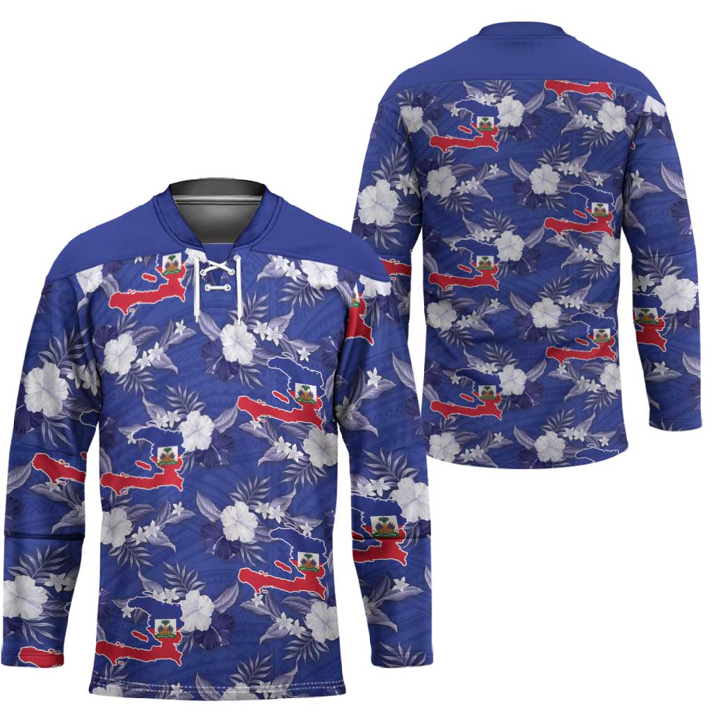 Afro-Haitians Hockey Jersey Ayiti Map and Rose Kayenn Tropical Style - Wonder Print Shop