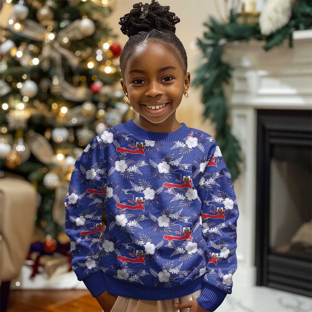 Afro-Haitians Kid Ugly Christmas Sweater Ayiti Map and Rose Kayenn Tropical Style - Wonder Print Shop