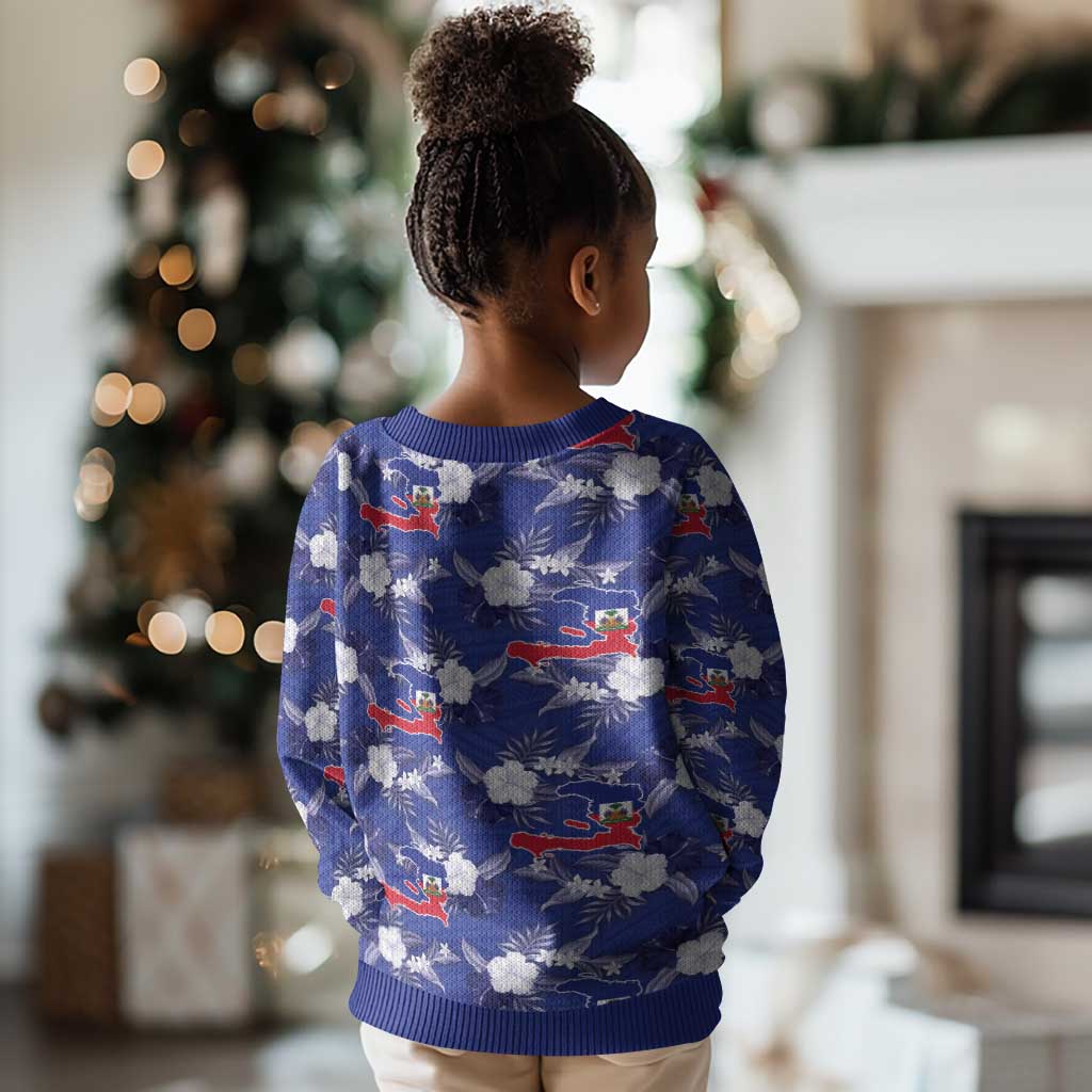 Afro-Haitians Kid Ugly Christmas Sweater Ayiti Map and Rose Kayenn Tropical Style - Wonder Print Shop