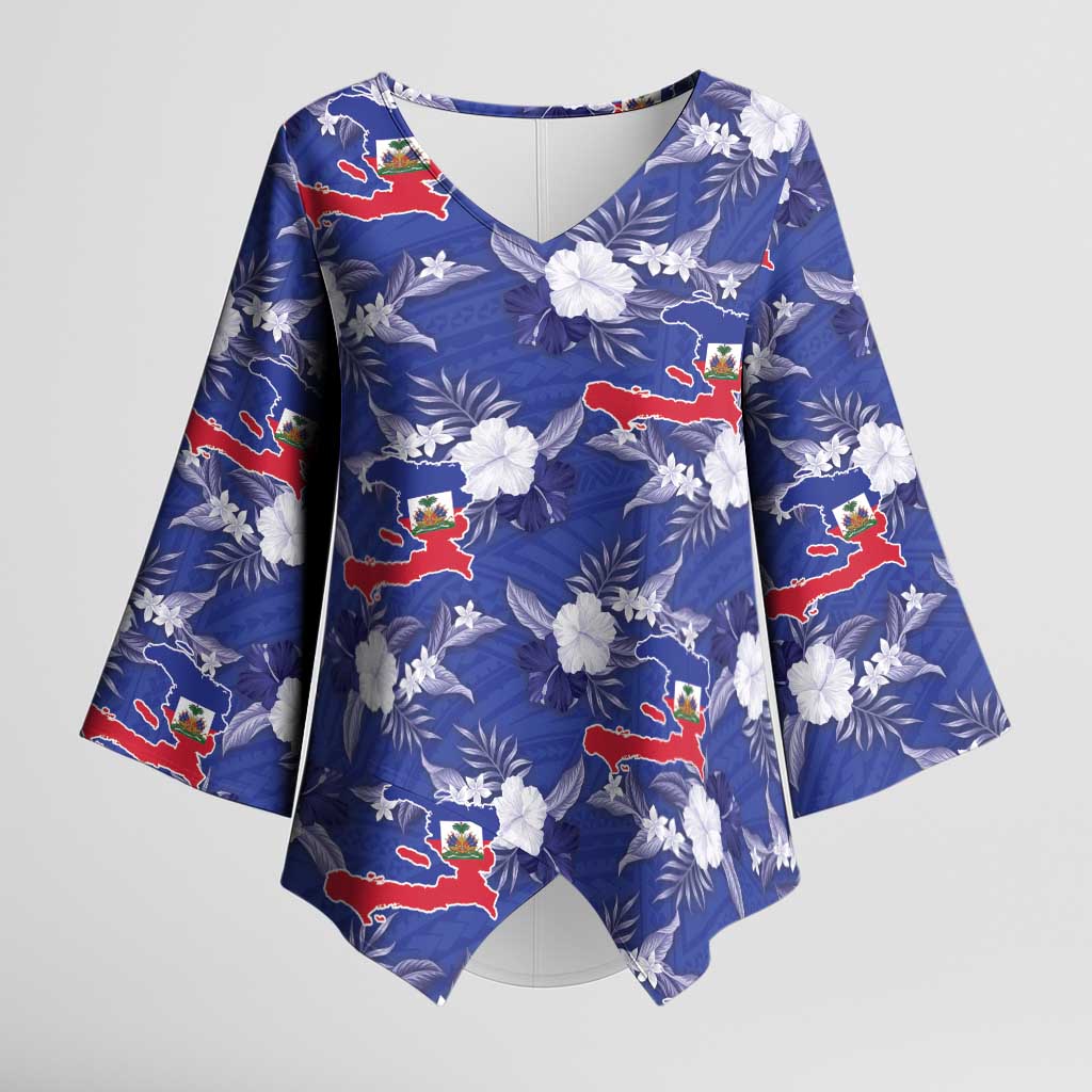Afro-Haitians Kimono Sleeve Blouse Ayiti Map and Rose Kayenn Tropical Style - Wonder Print Shop