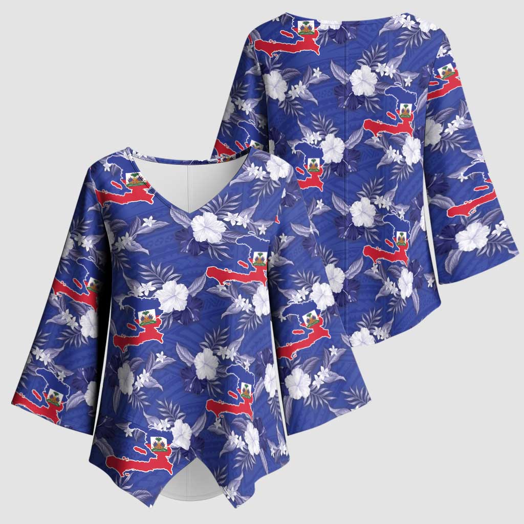 Afro-Haitians Kimono Sleeve Blouse Ayiti Map and Rose Kayenn Tropical Style - Wonder Print Shop