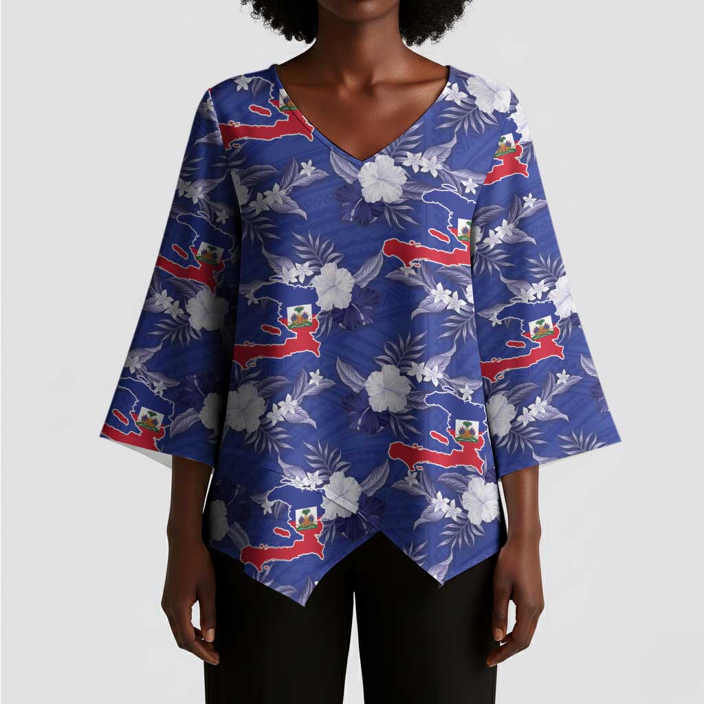 Afro-Haitians Kimono Sleeve Blouse Ayiti Map and Rose Kayenn Tropical Style - Wonder Print Shop