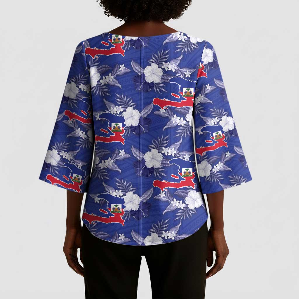Afro-Haitians Kimono Sleeve Blouse Ayiti Map and Rose Kayenn Tropical Style - Wonder Print Shop