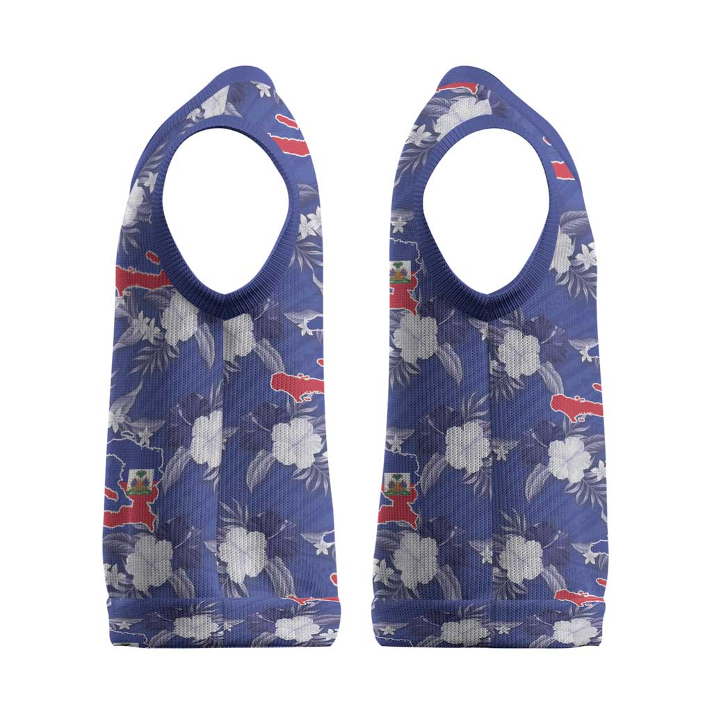 Afro-Haitians Christmas Knitted V-Neck Vest Ayiti Map and Rose Kayenn Tropical Style - Wonder Print Shop
