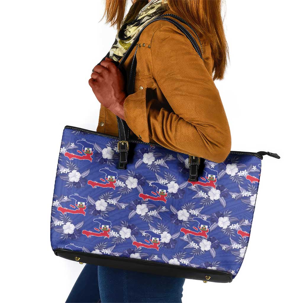 Afro-Haitians Leather Tote Bag Ayiti Map and Rose Kayenn Tropical Style - Wonder Print Shop