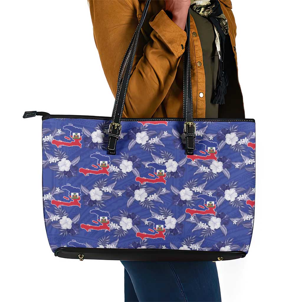 Afro-Haitians Leather Tote Bag Ayiti Map and Rose Kayenn Tropical Style - Wonder Print Shop
