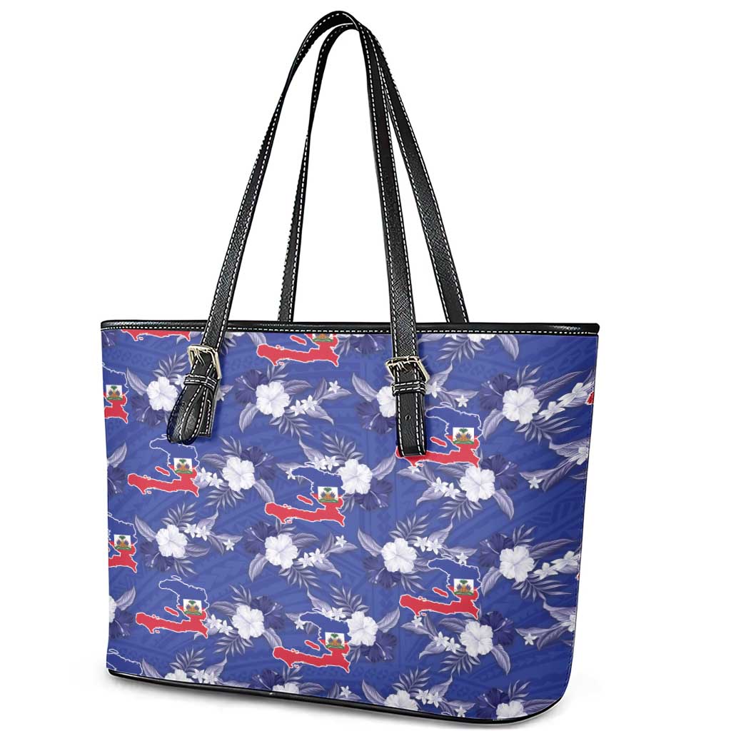 Afro-Haitians Leather Tote Bag Ayiti Map and Rose Kayenn Tropical Style - Wonder Print Shop