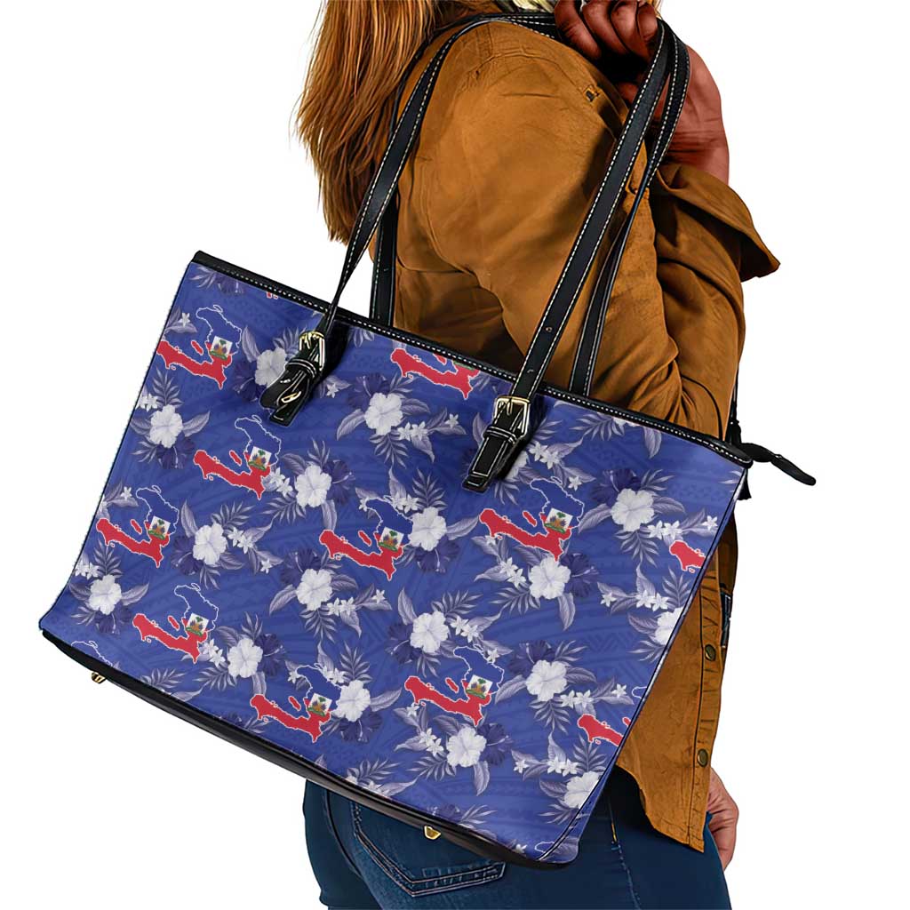 Afro-Haitians Leather Tote Bag Ayiti Map and Rose Kayenn Tropical Style - Wonder Print Shop