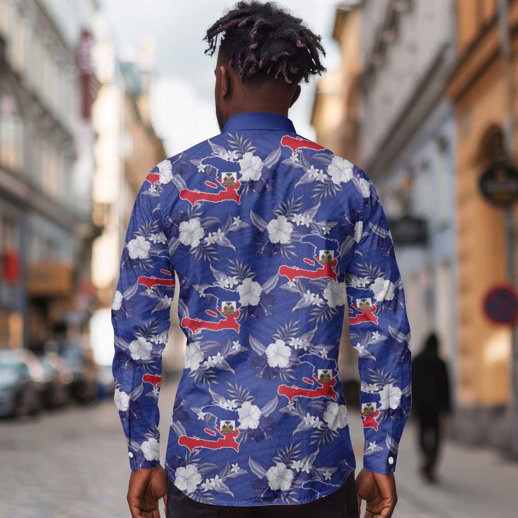 Afro-Haitians Long Sleeve Button Shirt Ayiti Map and Rose Kayenn Tropical Style - Wonder Print Shop
