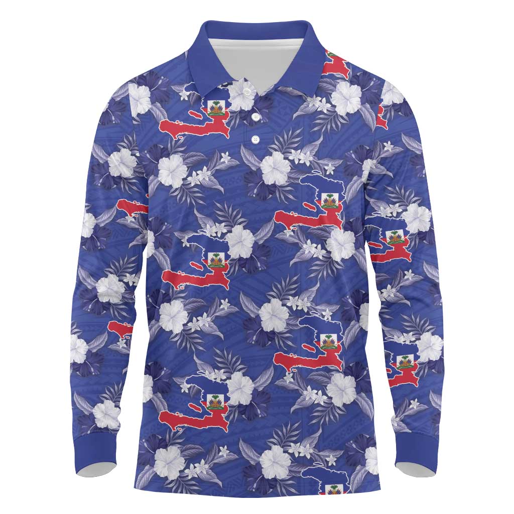 Afro-Haitians Long Sleeve Polo Shirt Ayiti Map and Rose Kayenn Tropical Style - Wonder Print Shop