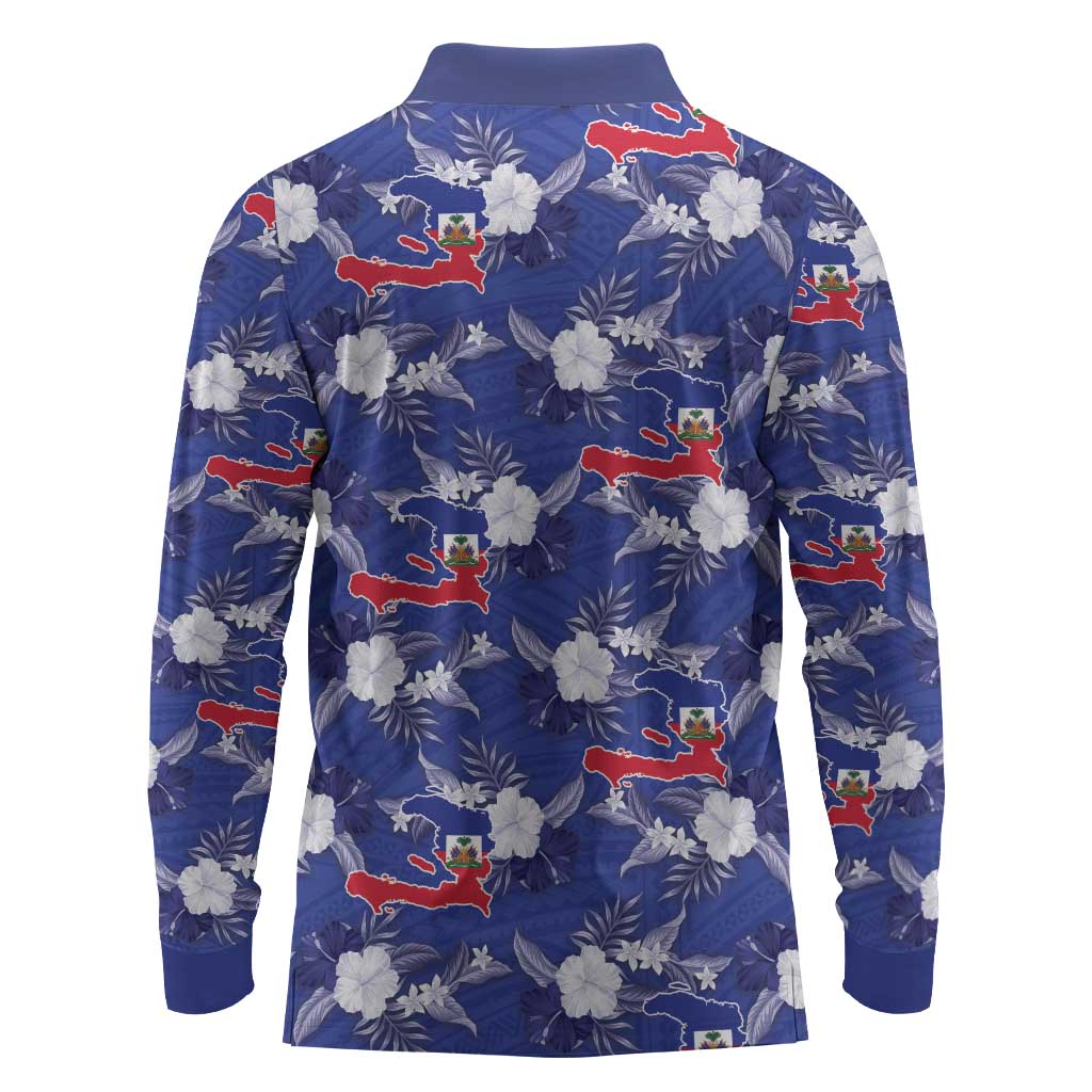 Afro-Haitians Long Sleeve Polo Shirt Ayiti Map and Rose Kayenn Tropical Style - Wonder Print Shop