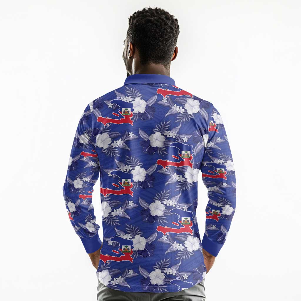 Afro-Haitians Long Sleeve Polo Shirt Ayiti Map and Rose Kayenn Tropical Style - Wonder Print Shop