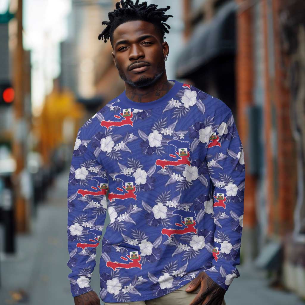 Afro-Haitians Long Sleeve Shirt Ayiti Map and Rose Kayenn Tropical Style - Wonder Print Shop