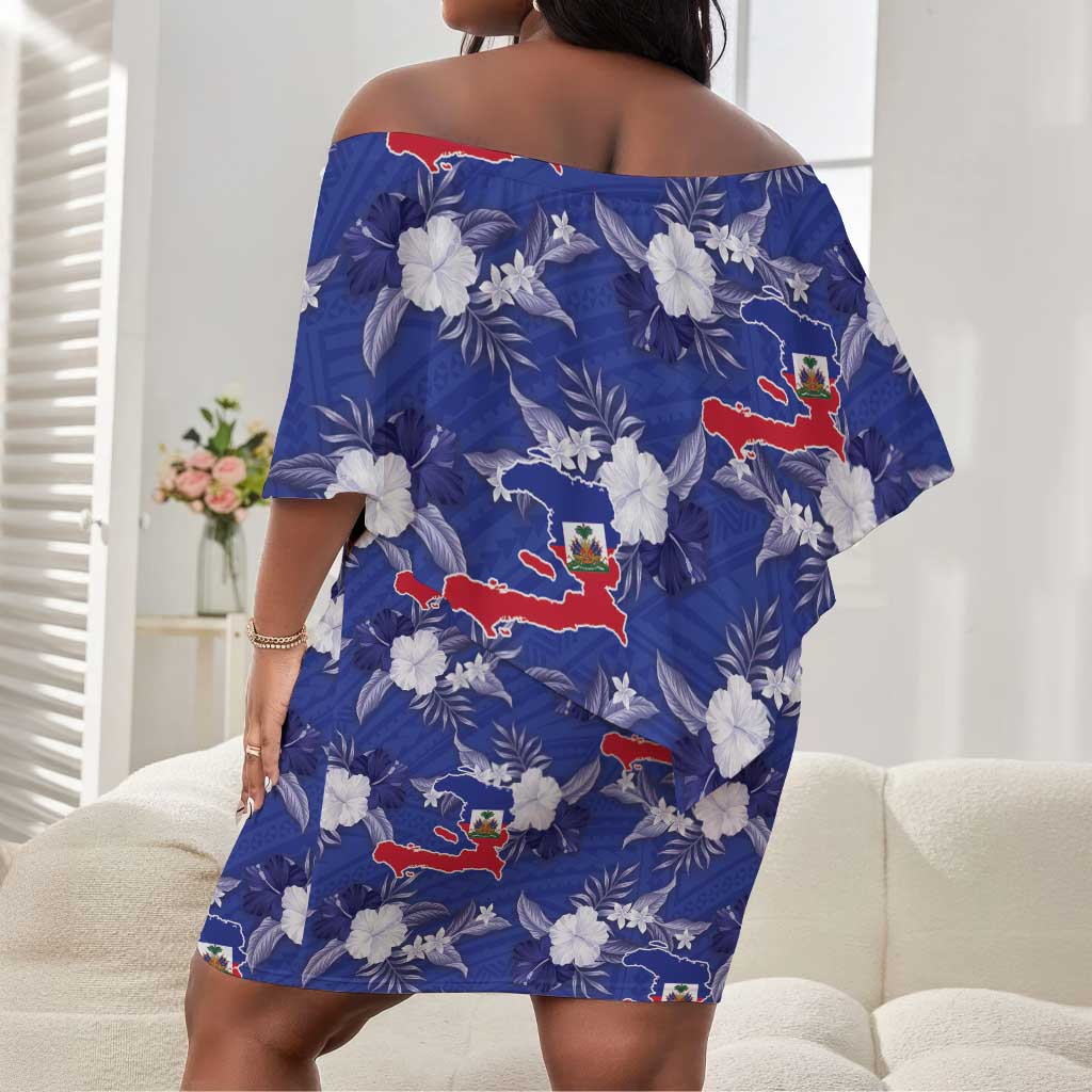 Afro-Haitians Off Shoulder Short Dress Ayiti Map and Rose Kayenn Tropical Style - Wonder Print Shop