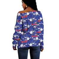 Afro-Haitians Off Shoulder Sweater Ayiti Map and Rose Kayenn Tropical Style - Wonder Print Shop