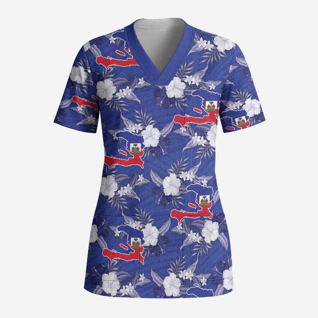 Afro-Haitians Scrub Top Ayiti Map and Rose Kayenn Tropical Style - Wonder Print Shop
