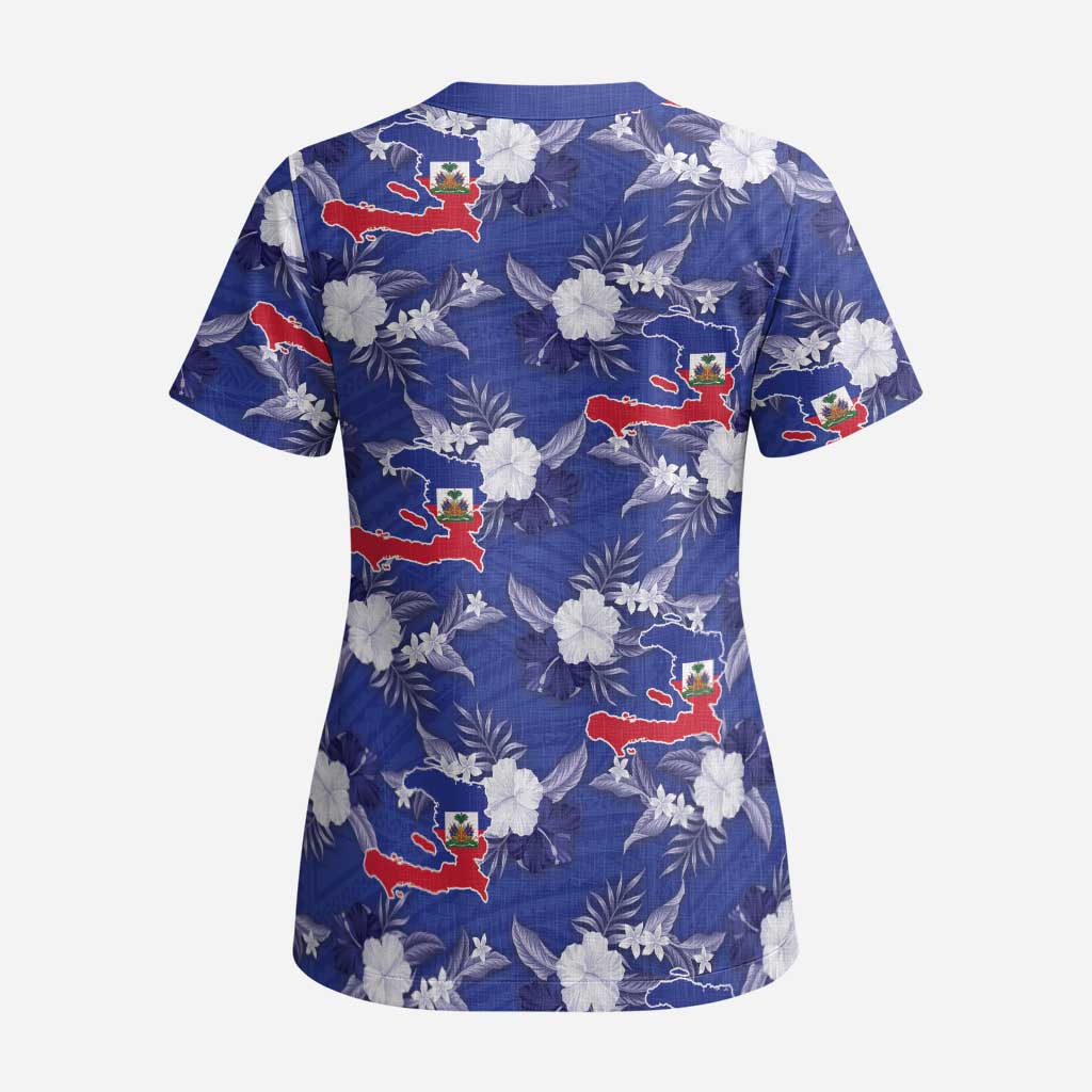 Afro-Haitians Scrub Top Ayiti Map and Rose Kayenn Tropical Style - Wonder Print Shop